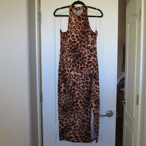 sleeveless fitted leopard print dress